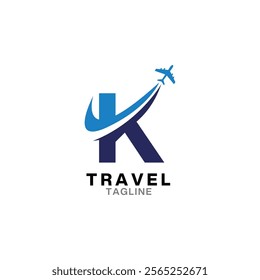 Initial letter K logo design template with Air travel graphic design.