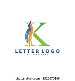 Initial letter K logo with Feather modern minimalist Luxury.