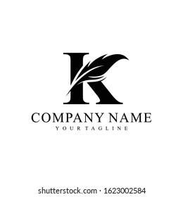 Initial Letter K Logo with feather. Trendy Design concept luxury feather element and Letter K for corporate