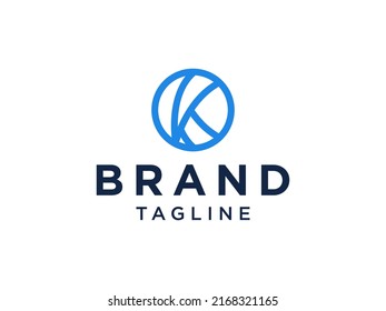 Initial Letter K Logo. Fortuna Blue Circle with Negative Space Hand Drawn K Letter inside isolated on White Background. Use for Branding Logos. Flat Vector Logo Design Template Element.
