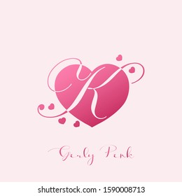 Initial Letter K logo icon love pink, vector design design concept girly heart love with letter logo icon.