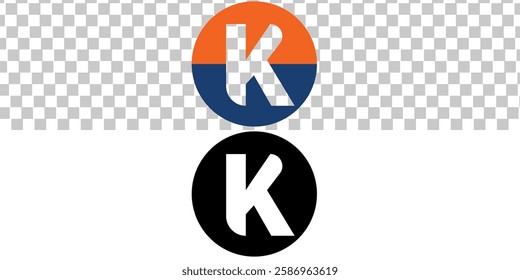 Initial Letter K Logo. Orange and Blue Ellipse  Shape Origami Style isolated on transparent and white Background. Flat Vector Logo Design Template Element for Business and Branding Logos