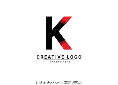 Logo de la letra inicial K. Forma roja y negra del logotipo de la letra K con sombra que se puede utilizar para logotipos de marcas y negocios. Elemento de plantilla de diseño de logotipo de vectores planos.
