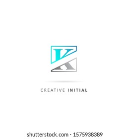 initial letter k logo with square element, design vector gradation color template