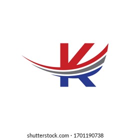 initial letter k logo swoosh wing red, blue and grey color