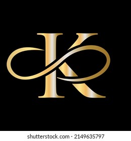 Initial letter K logo with swoosh, gold template. Modern K logotype for business and company luxury identity