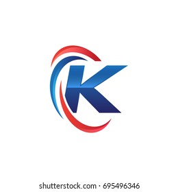 initial letter K logo swoosh red blue
