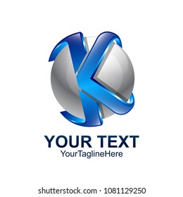 Initial letter K logo template colored blue grey circle sphere design for business and company identity