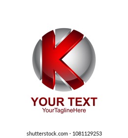 Initial letter K logo template colored red grey circle sphere design for business and company identity