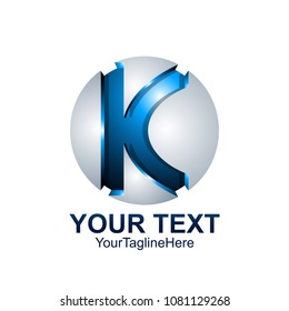 Initial letter K logo template colored blue grey circle sphere design for business and company identity
