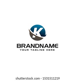 Initial letter K logo template colored blue grey circle wave swoosh design for business and company identity