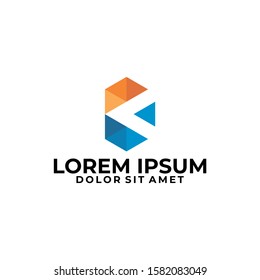 Initial letter K logo template with building low poly icon symbol in flat design illustration