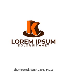 Initial letter K logo template with blocked construction illustration in flat design pictogram symbol