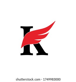 Initial letter 'K' logo and wings symbol. Wings design element, initial Letter 'K' logo Icon, Initial Logo Template