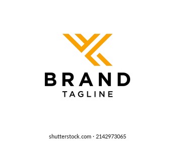 Initial Letter K Logo.  Yellow Lettering Calligraphy Style. Usable for Business, Beauty and Fashion Logos. Flat Vector Logo Design Template Element.
