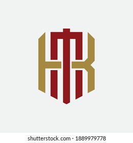 Initial letter K, M, KM or MK overlapping, interlock, monogram logo, red and gold color on white background