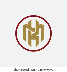 Initial letter K, M, KM or MK overlapping, interlock, monogram logo, red and gold color on white background