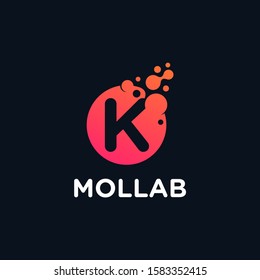 initial Letter K with molecule element. Lab Logo Design concept. Design Vector with Dots and Bubbles. perfect for technology, digital, software, network and science brand. - vector