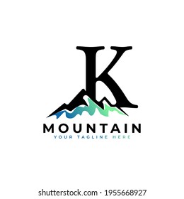Logo de la letra inicial de la montaña K. Explore Mountain Advanture Symbol Company Logo Template (Elemento de plantilla del logotipo de la empresa).