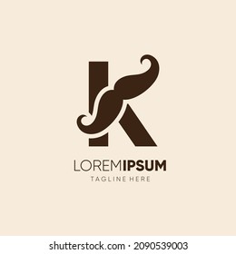 Letra inicial K Mustache Logo Diseño Icono del vector Ilustración gráfica Emblema