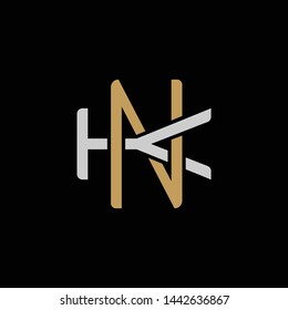 Initial letter K and N, KN, NK, overlapping interlock logo, monogram line art style, silver gold on black background
