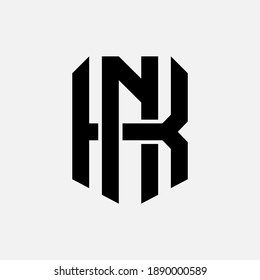 Initial letter K, N, KN or NK overlapping, interlock, monogram logo, black color on white background