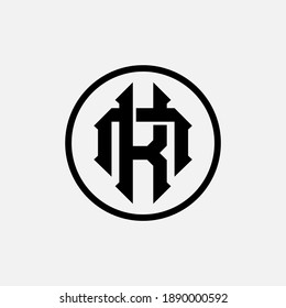 Initial letter K, N, KN or NK overlapping, interlock, monogram logo, black color on white background