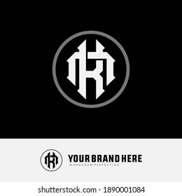 Initial letter K, N, KN or NK overlapping, interlock, monogram logo, white and gray color on black background