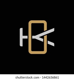 Initial letter K and O, KO, OK, overlapping interlock logo, monogram line art style, silver gold on black background
