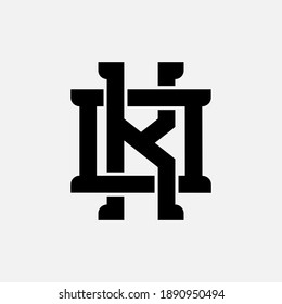Letra inicial K, O, KO o OK solapadas, interbloqueo, logotipo de monograma, color negro sobre fondo blanco