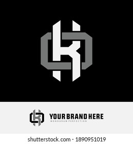 Initial letter K, O, KO or OK overlapping, interlock, monogram logo, white and gray color on black background