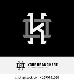 Initial letter K, O, KO or OK overlapping, interlock, monogram logo, white and gray color on black background