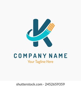 Initial Letter K with Optical Fiber, Electric Wire for Technology Business Logo Idea. Connection, Telecommunication, Cabling Provider Repair Logo Vector