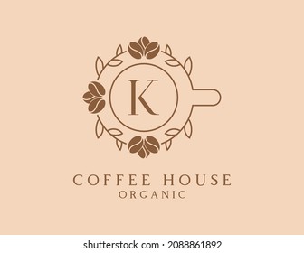 initial Letter K organic coffee logo icon design vector.