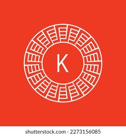 initial letter K ornamental emblem frame circle pattern logo