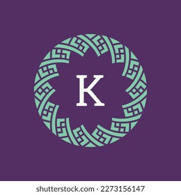 initial letter K ornamental emblem frame circle pattern logo