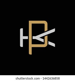 Initial letter K and P, KP, PK, overlapping interlock logo, monogram line art style, silver gold on black background