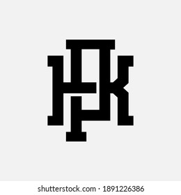 Letra inicial K, P, KP o PK superpuesta, interbloqueo, logotipo de monograma, color negro sobre fondo blanco