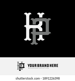 Initial letter K, P, KP or PK overlapping, interlock, monogram logo, white and gray color on black background