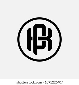 Initial letter K, P, KP or PK overlapping, interlock, monogram logo, black color on white background