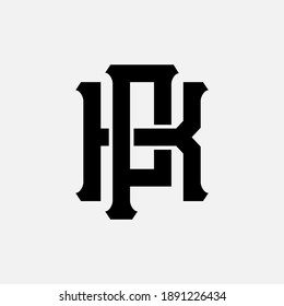 Initial letter K, P, KP or PK overlapping, interlock, monogram logo, black color on white background