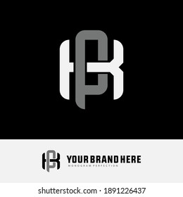 Initial letter K, P, KP or PK overlapping, interlock, monogram logo, white and gray color on black background