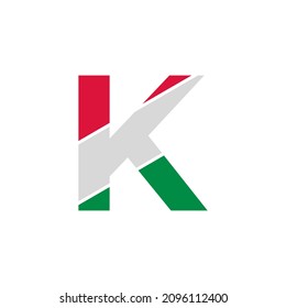 Initial Letter K Paper Cutout with Italian Flag Color Logo Design Template
