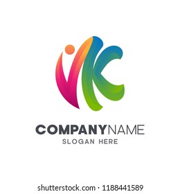 initial letter K with people shape, logo design template