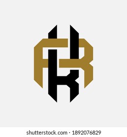 Initial letter K, R, KR or RK overlapping, interlock, monogram logo, black and gold color on white background