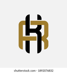 Initial letter K, R, KR or RK overlapping, interlock, monogram logo, black and gold color on white background