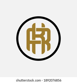 Initial letter K, R, KR or RK overlapping, interlock, monogram logo, black and gold color on white background