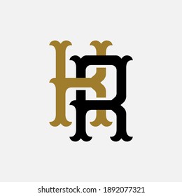 Initial letter K, R, KR or RK overlapping, interlock, monogram logo, black and gold color on white background