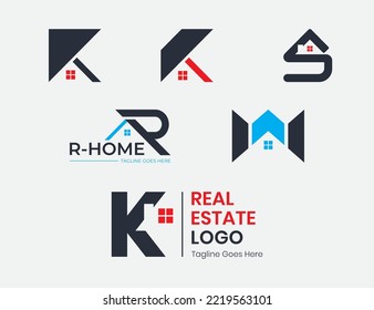 initial Letter K, R, S and W Home Logo Concept sign icon symbol Element Design. House, Real Estate, Realtor, Mortgage, Health Care Logotype. Vector illustration