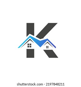 Letra inicial K Logotipo inmobiliario con techo de construcción de viviendas para plantilla de inversión y empresa
